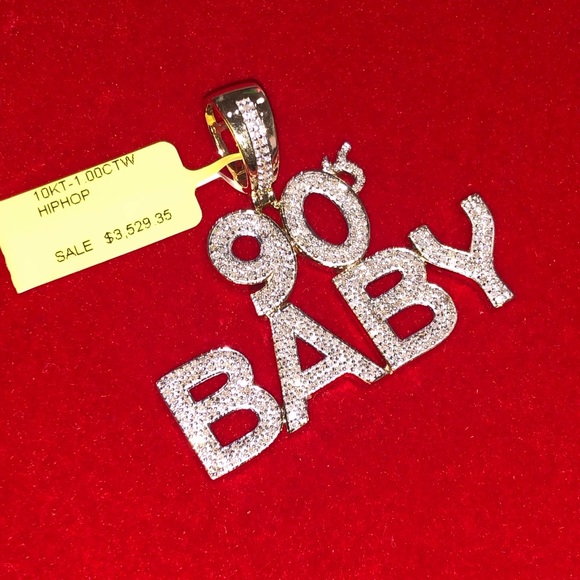 10k solid real pendant for men, natural si diamonds, free appraisal 90s Baby HOT - Picture 1 of 7